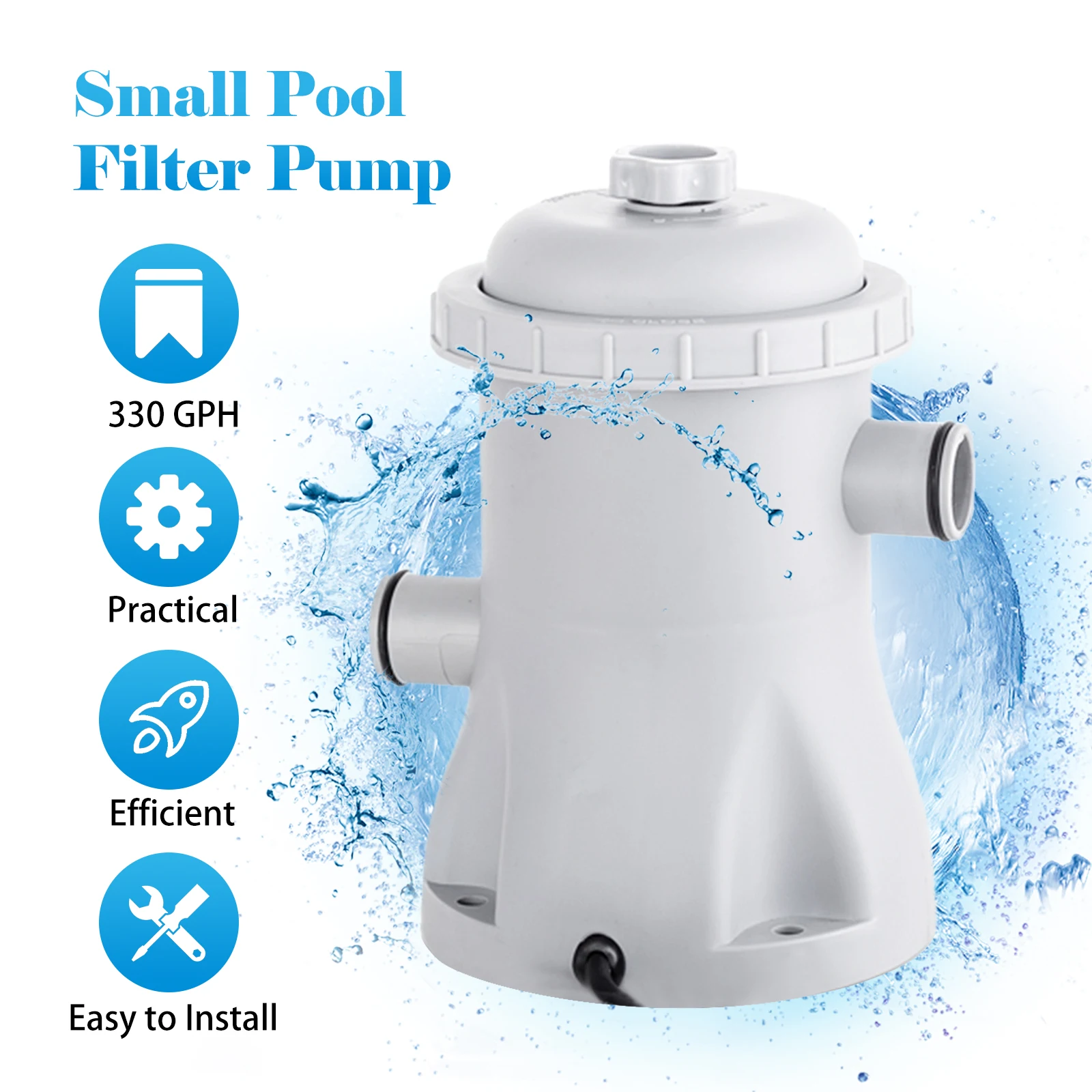 Pool Filter Pump 330 GPH Paddling Pool Electric Water Pump With 2 Filter Cartridge Pool Pump Above Ground Small Pool Filter Pump