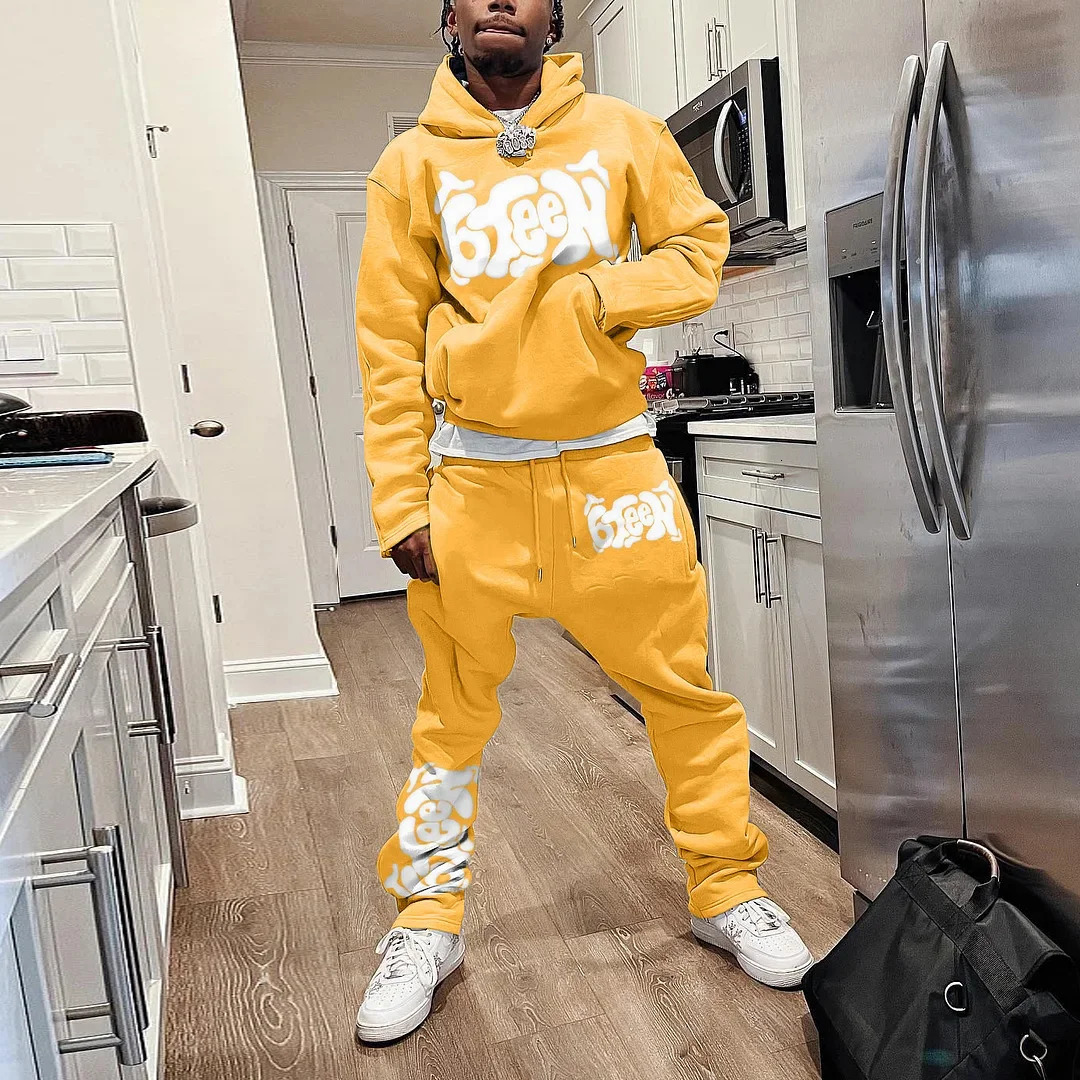 Mens Autumn Winter Hoodie Suit Twopiece 3D Printed Sportswear Casual Bell Pants Set Y2k Streetwear Clothing 240320