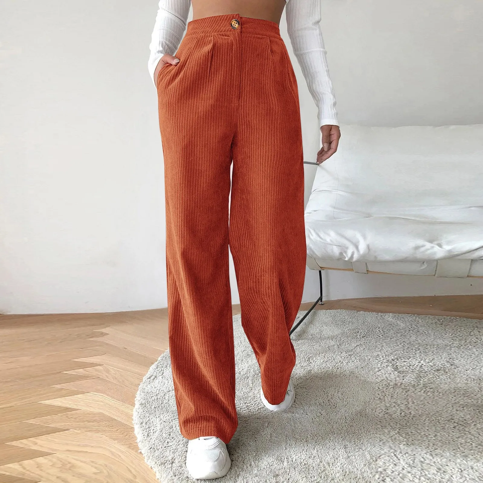 High new Waist Cord Wide Leg Pants Straight Pants For Women Plus Size Big Size Corduroy Pants Women Sweatpants 2025 Pantalones De Mujer