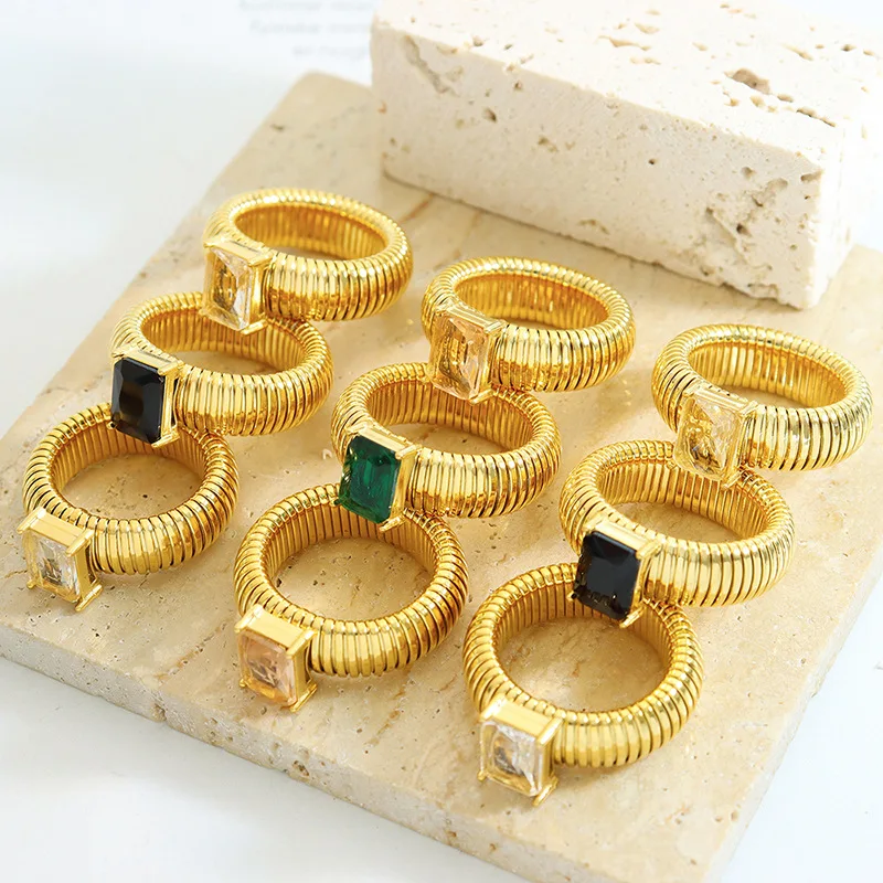 Inlaid with Glass Stone Ring Colorful Ring with Unique and Unique Design Ring Retro Unisex Personalized Handwear