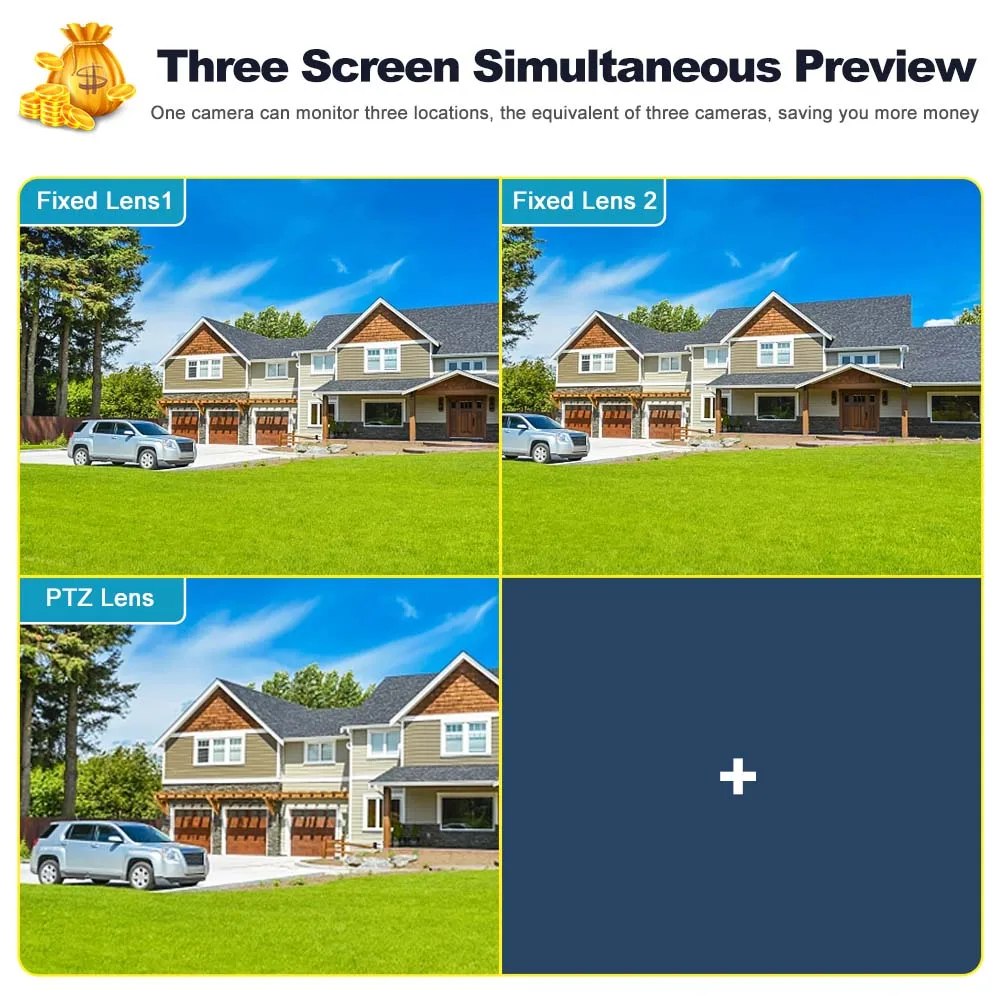 16MP 8K WiFi IP Camera 10X Zoom 4K Outdoor Security Camera Surveillance AI Track Four Lens Three Screen Mini Street Camera 360°