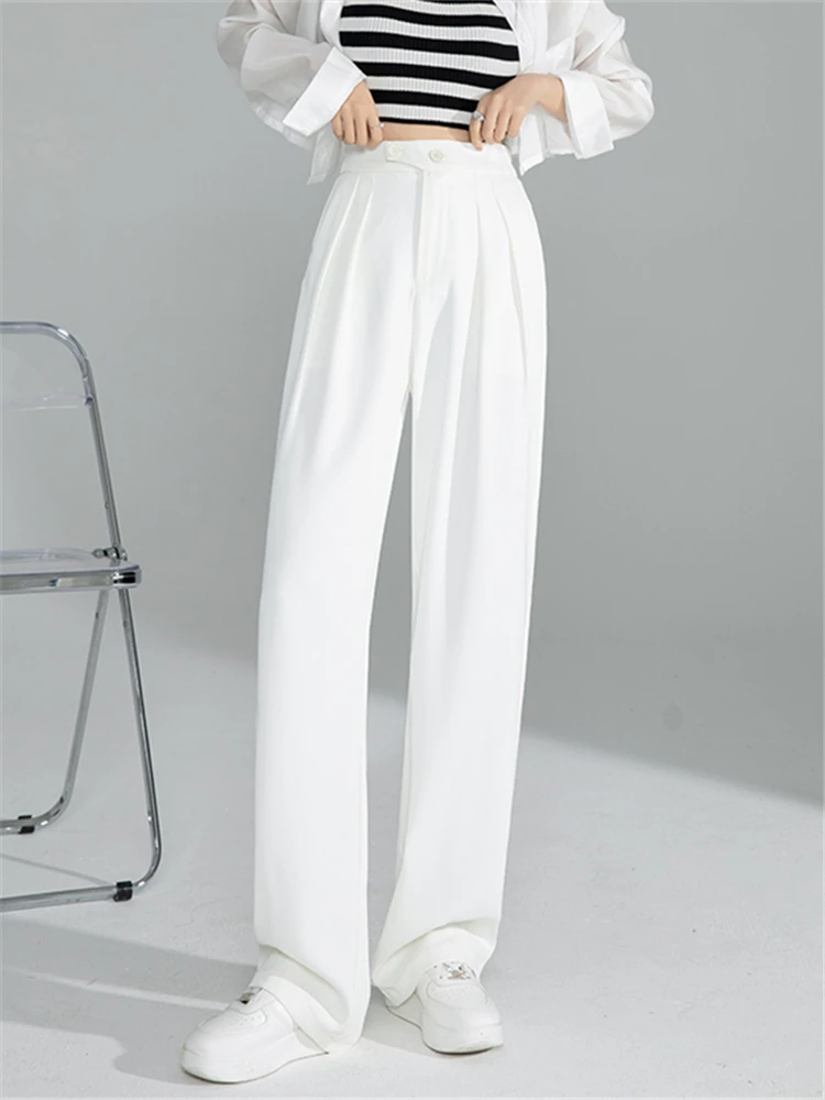 Seoulish new 2022 New High Waist Wide Leg Women's Pants Spring Summer Buttons Female Elegant Minimalism 2025 Straight Loose Trousers