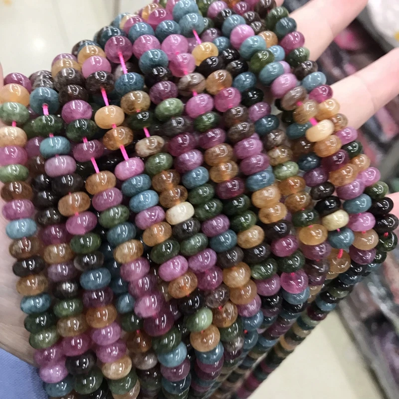 Cheap 5*8mm Rondelle Stone Beads Round Jades Chalcedony Loose Spacer Beads for Jewelry Making Bracelet Necklace DIY