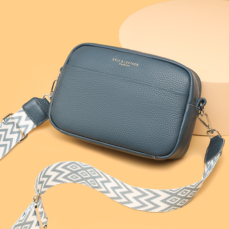 2023 Luxury Genuine Leather Women's Shoulder Crossbody Bag Weave Wide Shoulder Cowhide Women Handbags Female Phone Messenger bag
