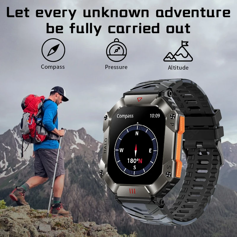 2024 Military Outdoor Men's Smart Watch Compass GPS Track Weather AI Voice 120+Sports Modes Waterproof SmartWatches Men Women