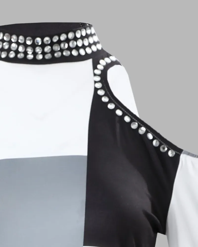 2025 Geo Print Split Hem Cold Shoulder Top & Pants Set Women 2pcs Clothes Suit Spring Summer Plaid Hollow Out Top new Pencil Pants