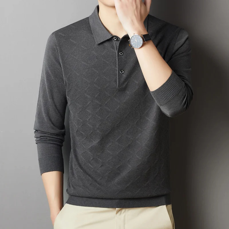 High-End Polo Shirt for Men High Quality Wool Blend Fashionable Embroidered Long Sleeve Tee Korean Style Casual Menswear 240326