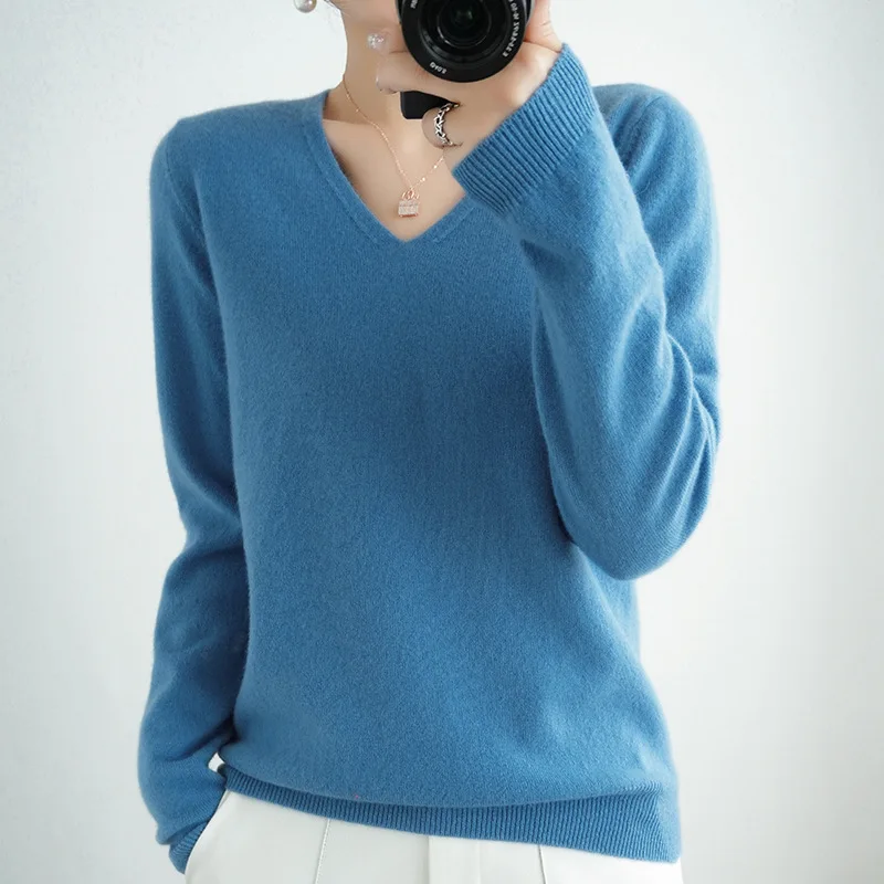 2025 Women Sweater Spring Autumn V-neck Knitwear Long new Sleeve Slim Warm Sweater Pullovers Lady Basic Jumpers Knitted Bottoming Shirt