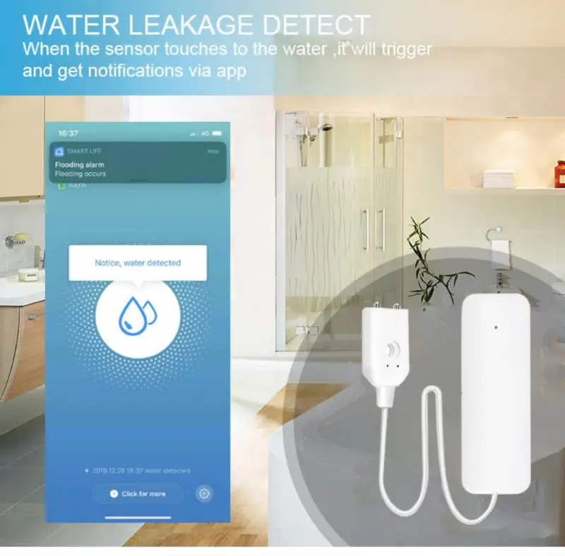 Tuya Zigbee Leak Alarm Water Flood Detector Remote Monitor Flood Leakage Sensor Alarm Security System Via Alexa Google Home