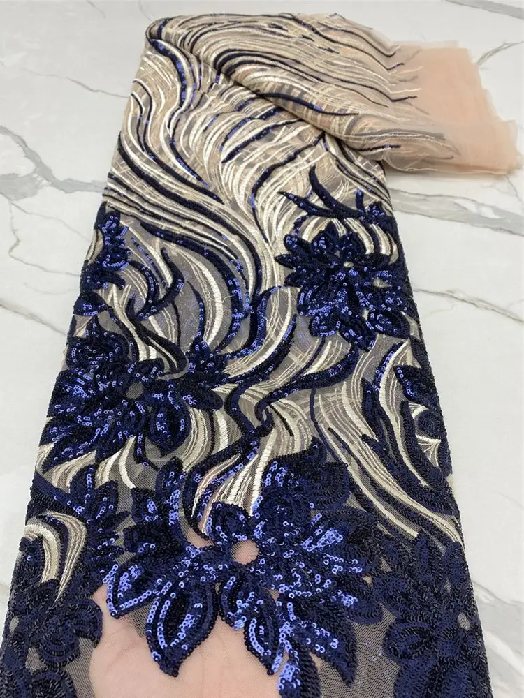 African Sequins Net Lace Fabric 2023 Gold High Quality Lace Elegant Nigerian Wedding Fabrics Sewing French Tulle Lace