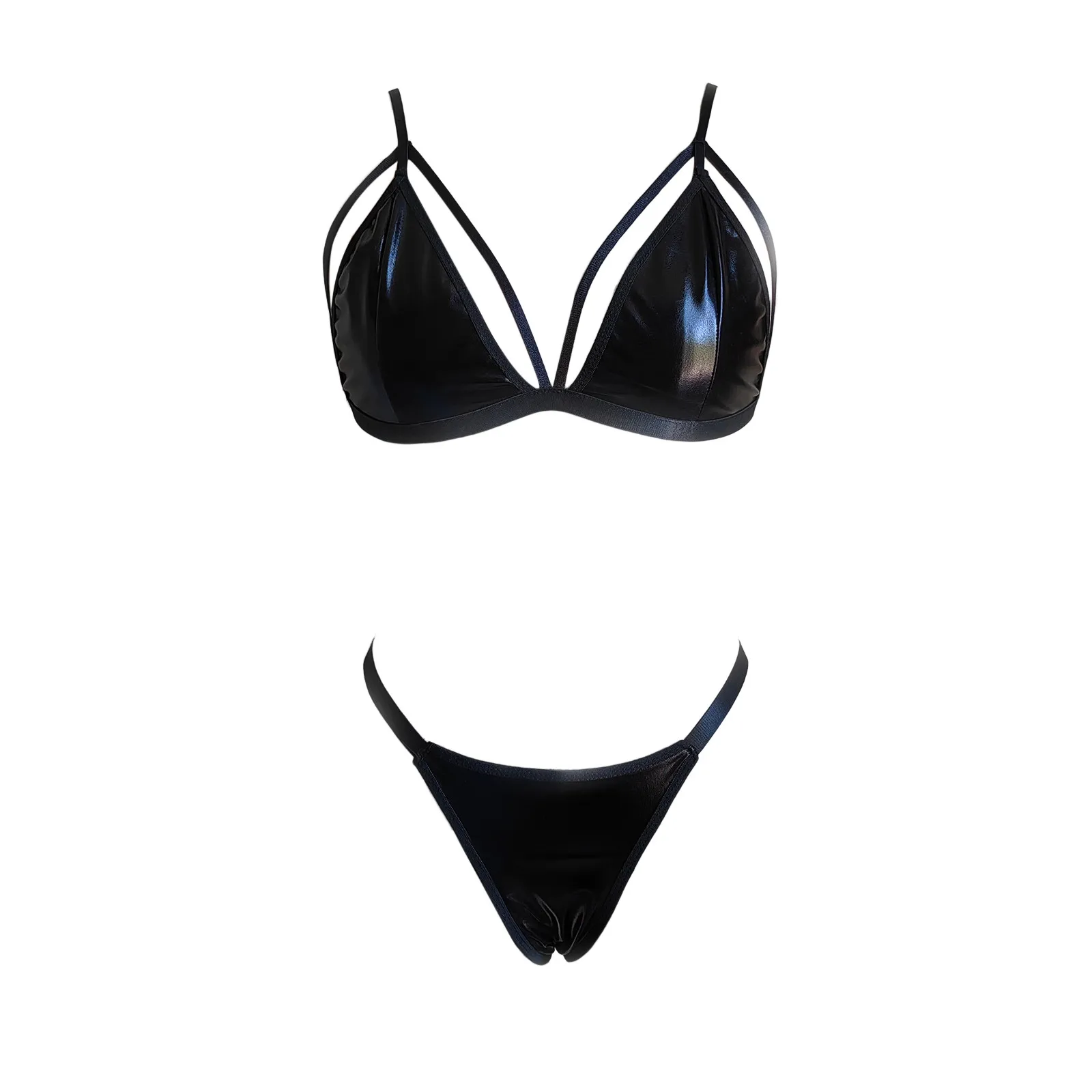 Latex Lingerie Sets For Women Wetlook Exotic Sets Patent Leather Bra and Thong Set Sexy Underwear Erotic Lingerie Set Clubwear