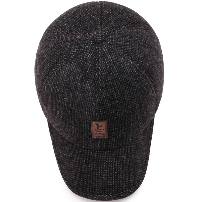 Vintage Baseball Cap Woolen Knitted Winter Ear Cover Baseball Cap Men Thicken Warm Hats with Earflaps Sport Golf Hats Snapback 4c31b