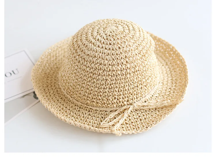 Summer New Parent-child Straw Hat Girl Casual Solid Foldable Big Brim Holiday Hats Baby Boy Beach Fisherman's Cap