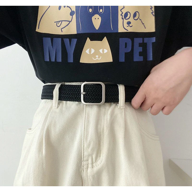 Female Casual Knitted Pin Buckle Women Belt Woven 2025 Canvas Elastic Expandable Braided Stretch new Belts For Women Jeans