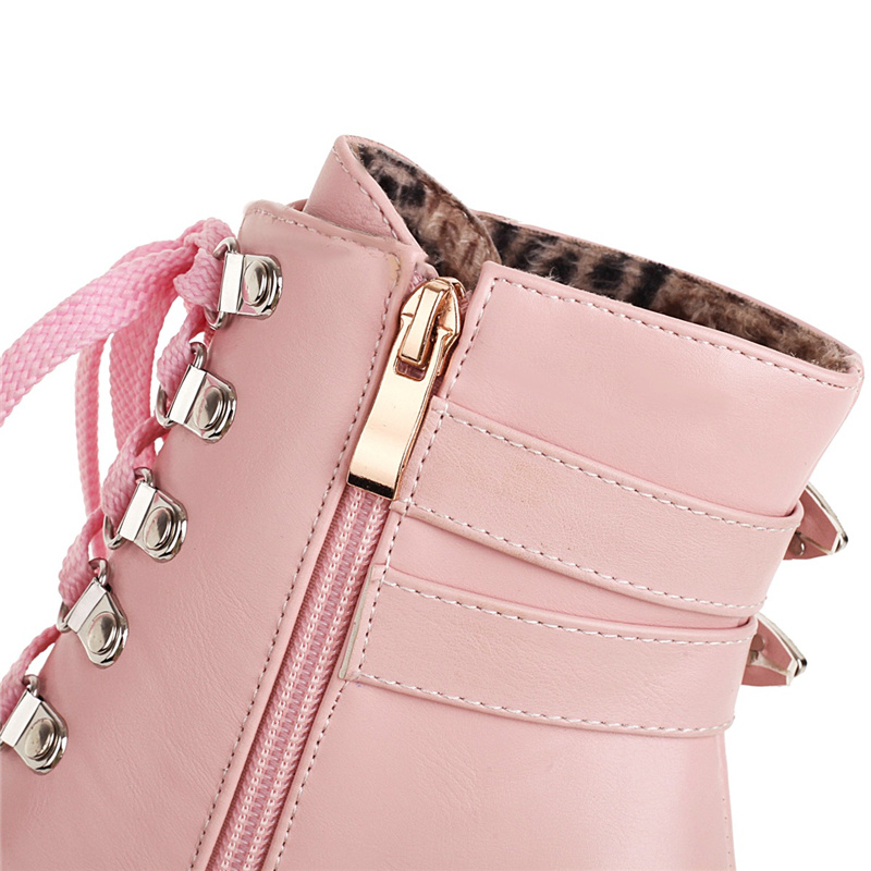 Up Lace Women Ankle Platform High Heel Short Boots Buckle Red Pink Autumn Winter Sexy Ladies Party Shoes Large Size 45 46f2