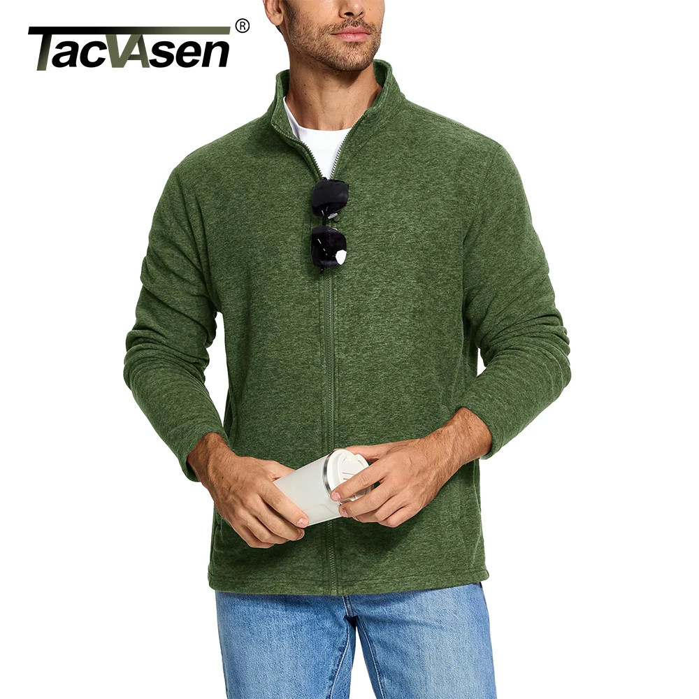 TACVASEN 2025 new Lightweight Full Zip Fleece Jackets Mens Spring Casual Jacket Outdoor Sportswear With Pockets Stand Collar Outwear Tops
