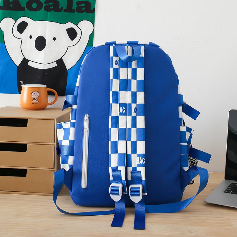 4 In 1 Women Backpack Trendy Plaid School Bag for Girls Large Capacity Waterproof Travel Backpacks Student Bookbags Mochila