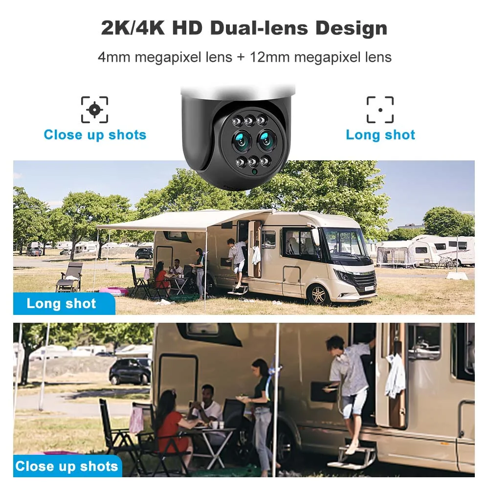 8MP 4K 4G Sim Card Camera CamHi Binocular WiFi Camera 8X Zoom Mini Security Camera Auto Tracking PTZ Video Surveillance NVR P2P