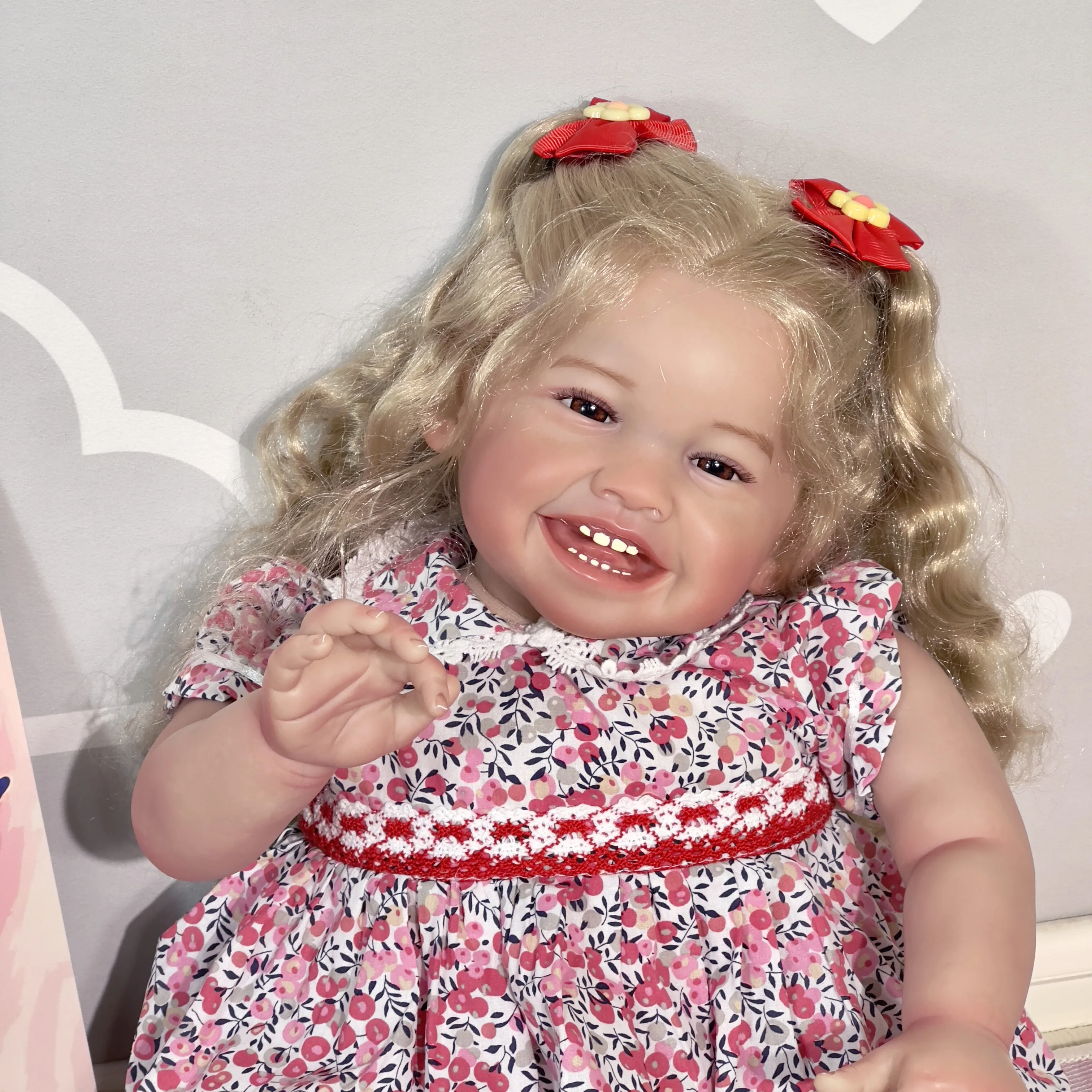 24inch Mila Reborn Toddler Happy Baby with Rooted Long Hair Lifelike 6month Baby Size Collectible Art Doll