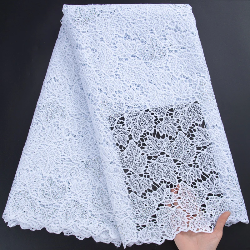 African Cord Lace Fabric 2023 Blue Guipure Lace With Dubai Beaded Fabric Nigerian Water Soluble Material For Women Prom Dress