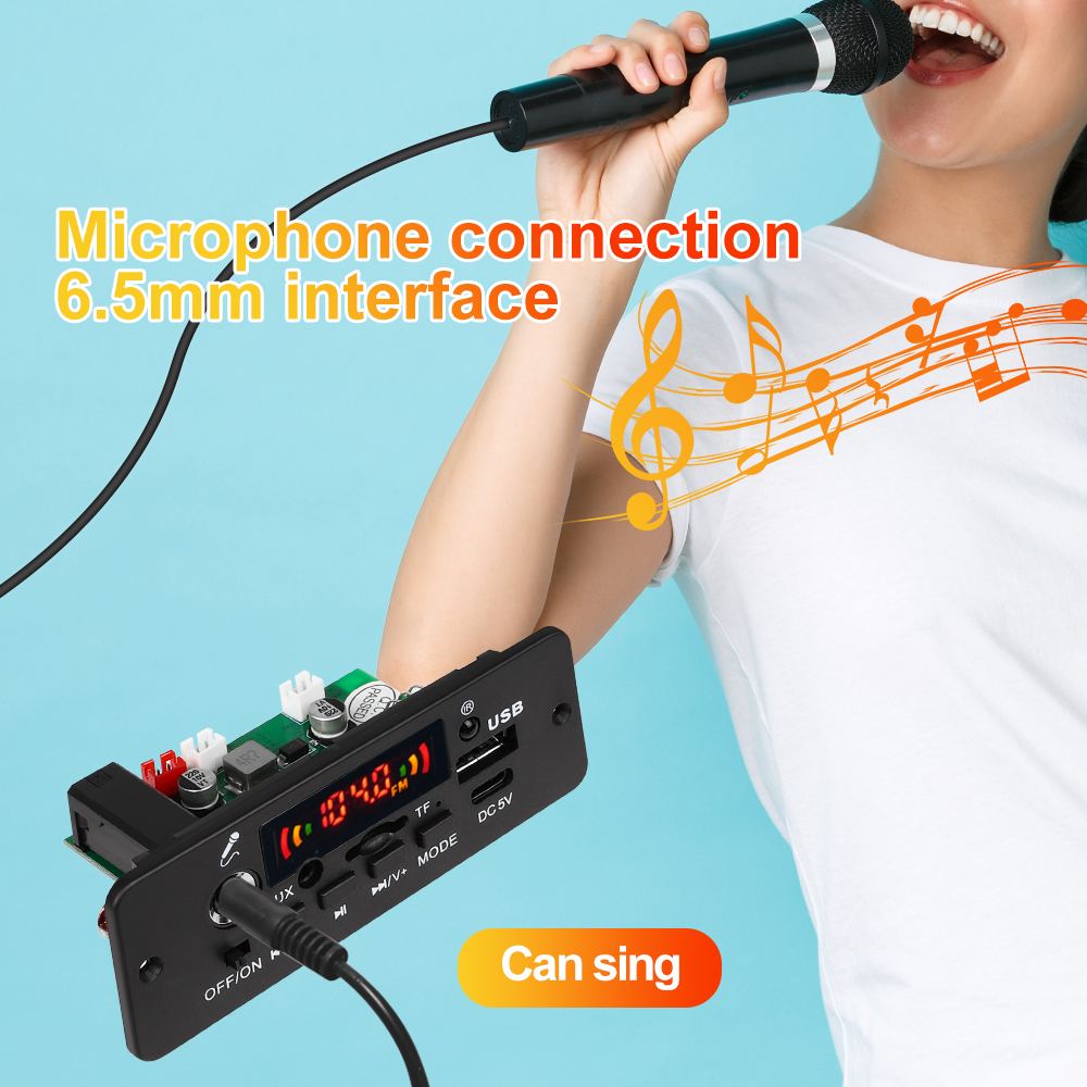 2*3W Amplifier DIY MP3 Decoder Board DC 10W Bluetooth Music Player Car FM Radio Module Microphone TF USB Handsfree Call Record