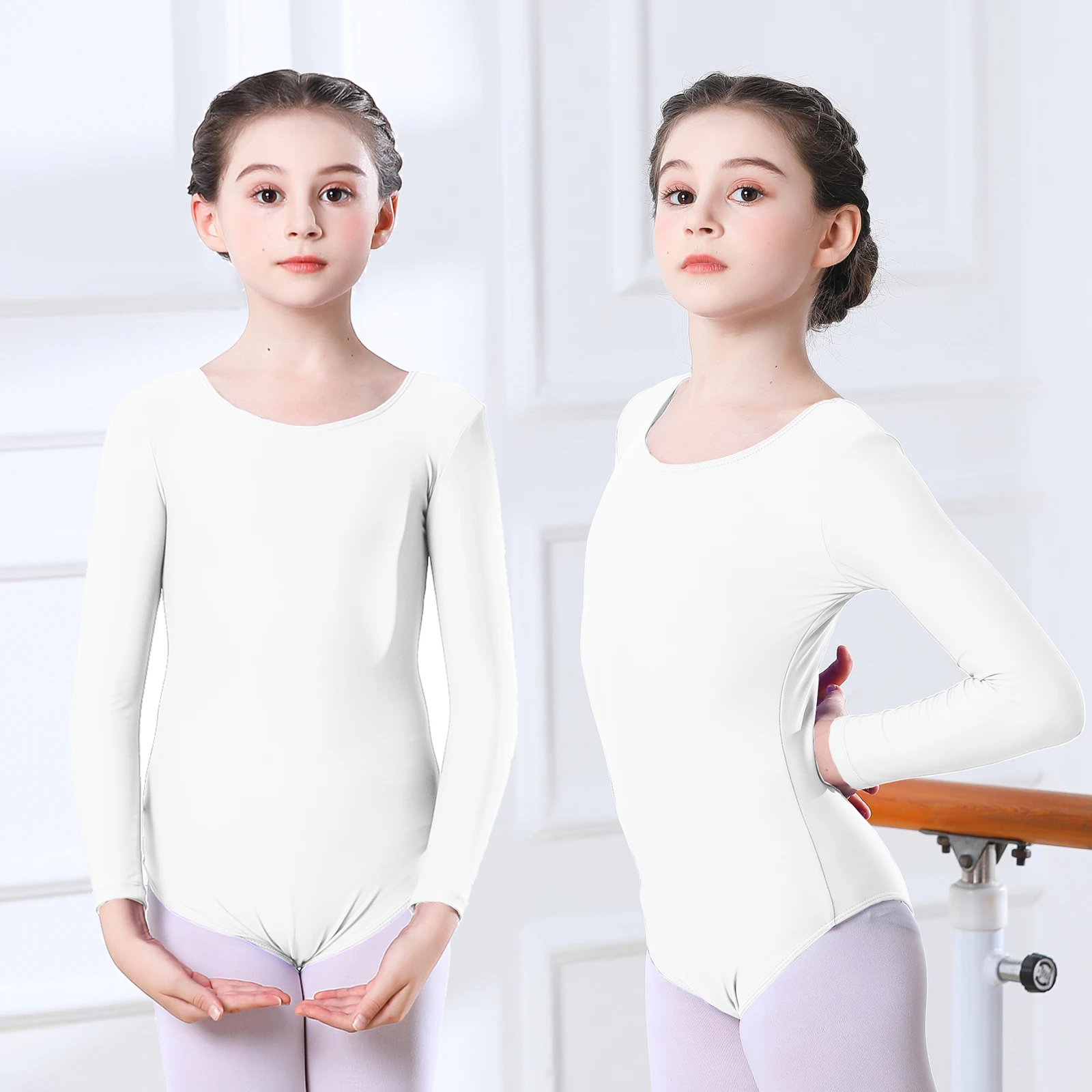AOYLISEY Girls Ballet Dance 2025 Leotards Long Sleeve Gymnastics Bodysuits Toddler Kids new Romper BellyTops Stage Costume 3-12Years