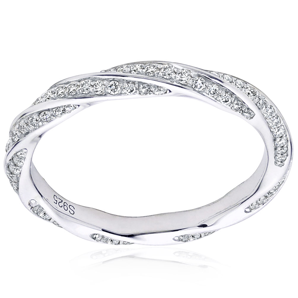 DEZO All Moissanite Wedding Band For Women 14K Gold Plated 925 Sterling Silver Infinity Twist 2mm Width Eternity Rings