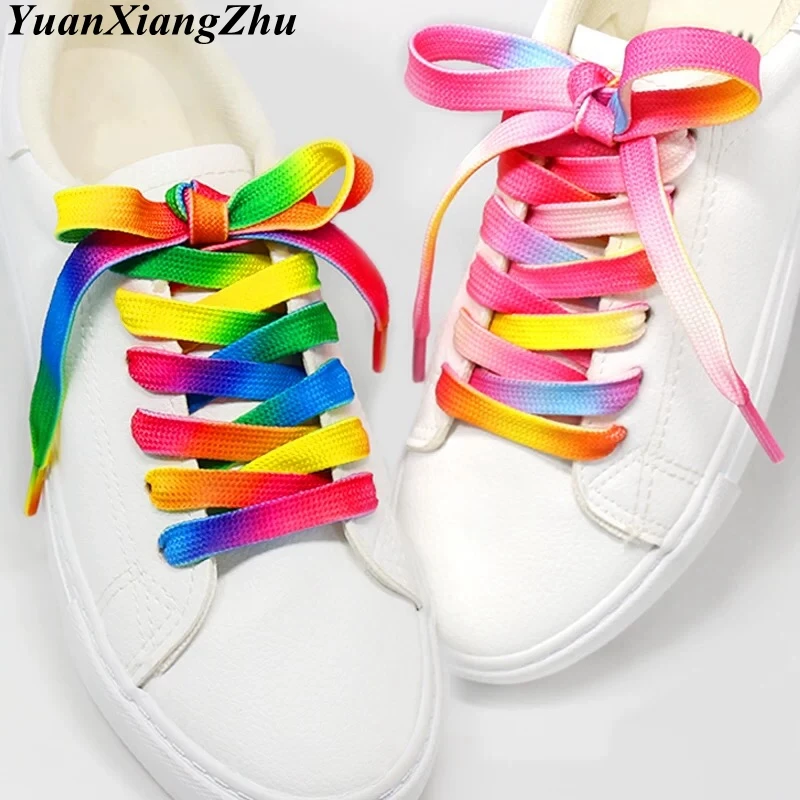 1Pair Colorful Shoelaces Rainbow Gradient Print Flat Shoe laces Chromatic Colour Sneakers Shoelace 80CM/100CM/120CM BC-1