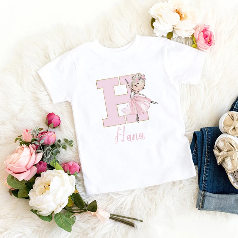 new Girls Personalised Ballerina Printed T-shirt Custom Name Ballet Shirt Personalized Gift for Dancer Toddlers 2025 Tee Clothes