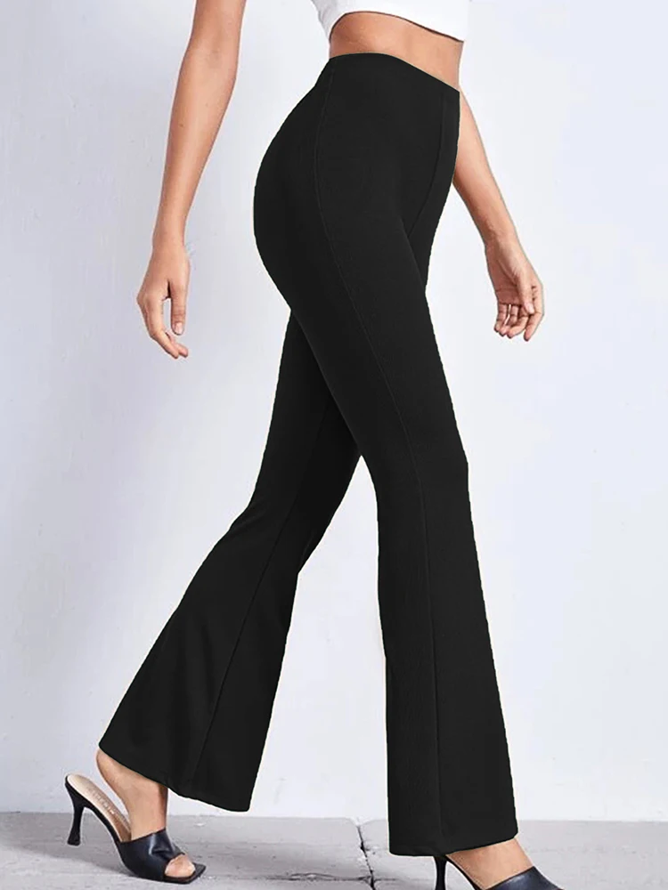 Summer High Waist Flare Pants New 2025 Yoga Trousers Female new Streetwear Casual Solid Color Elastic Ladies Black Elegant Bottom