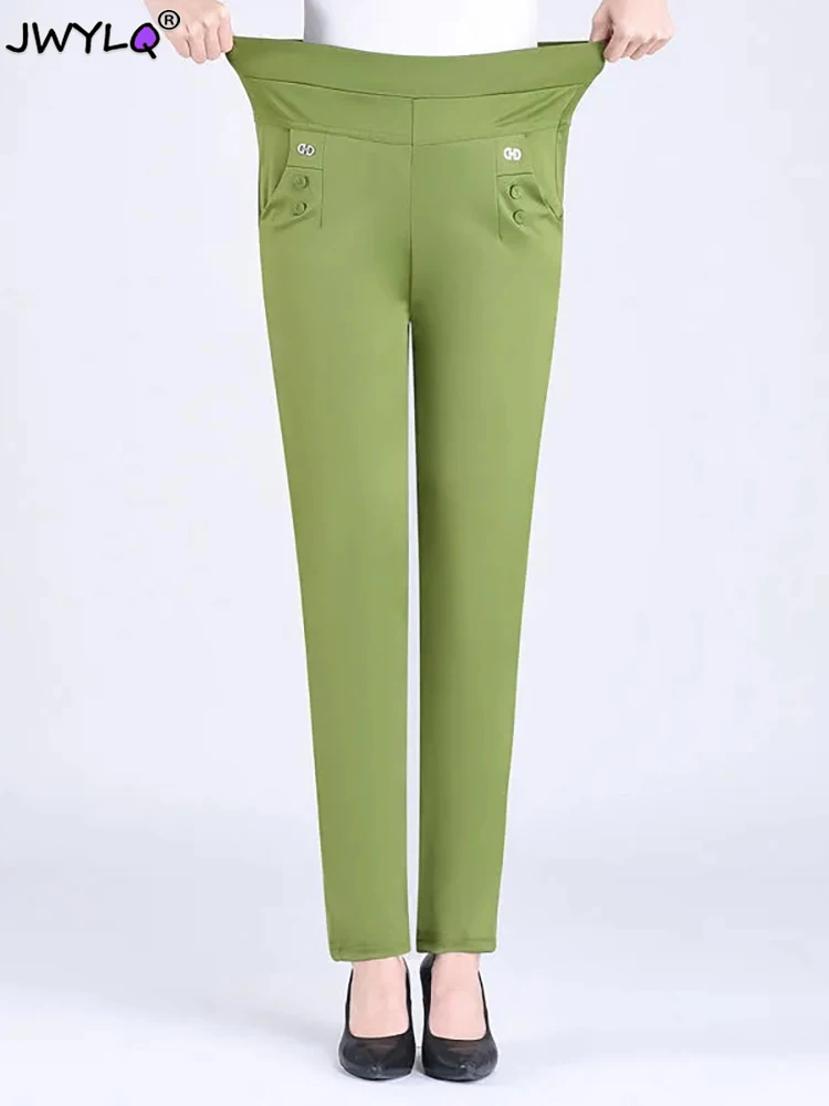 Candy Colors Stretch 2025 Classic Baggy Pants new Women New Summer Thin Straight Trousers Mother Casual High Waist Pantalones Slim Capris