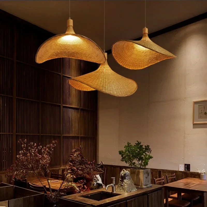 Hand Make Bamboo Wicker Led Pendant LIight Ceiling Vintage Hanging Lamp Rattan for Dining Room Indoor Lighting Chandelier
