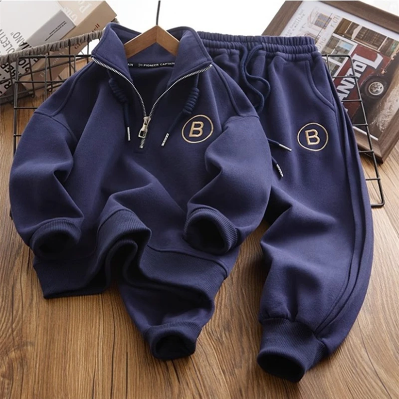 Thick Sweatshirts Children 2 Piece Sets Casual Pullover Long Sleeve Tops Boys Conjunto 2023 New Warm Sweatpants Kids Ensemble