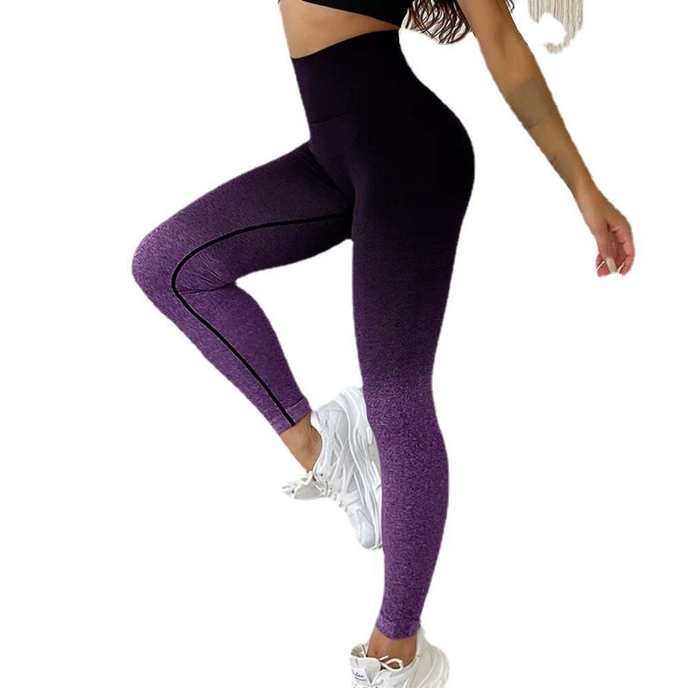 European Seamless Knitted Hang Dye Yoga Pants, Women's Gradient High Waisted Sports Leggings, Running and Fiess Pants
