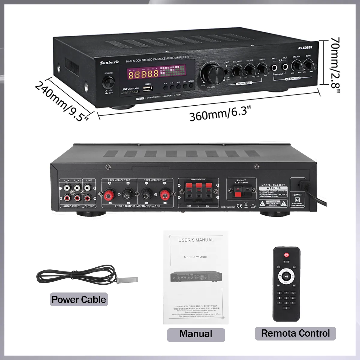 SUNBUCK 2000W 220V 110V bluetooth5.0 Audio Power Amplifier Home Theater Amplifiers Audio with Remote Control Support FM USB