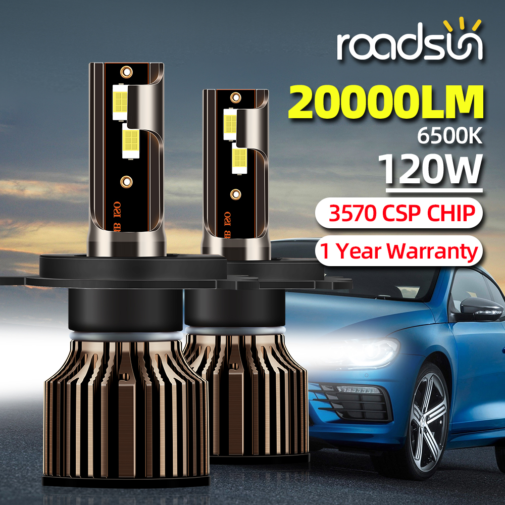 roadsun H4 LED Headlight new H1 2025 H7 H8 H9 H11 9005 HB3 9006 HB4 Car Led Lights 20000LM 120W 6500K CSP Chip Hight Low Beam Fog Lamp