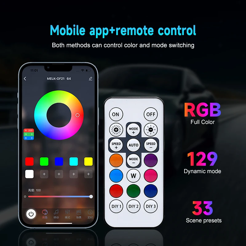 RGB LED Car Hood Light With Trun Signal APP Remote Control Daytime Running Lights Auto Decorative Atmosphere Ambient Lamp 12V