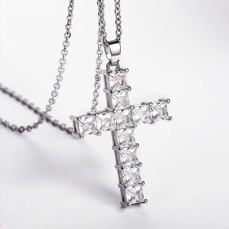Huitan Hot new Sale Female Cross Necklace Inlaid White/Pink Cubic 2025 Zirconia Fashionable Versatile Women Necklace for Party Jewelry