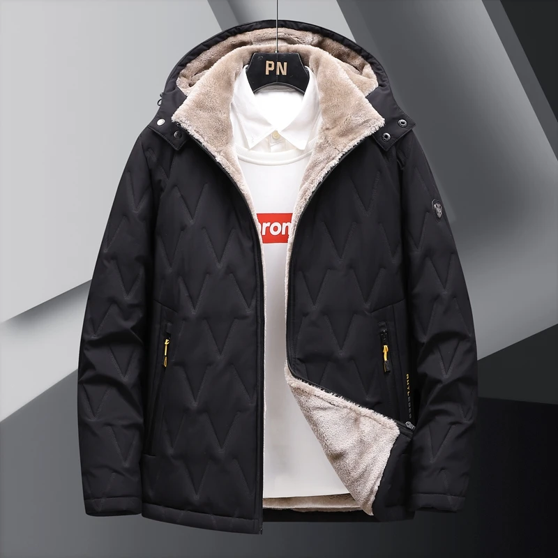Warm Fleece Winter Jacket For Men New Plus Size hooded Parka Lamb Wool Thick Outerwear 2025 Oversize new with fur Jacket Padded Coat