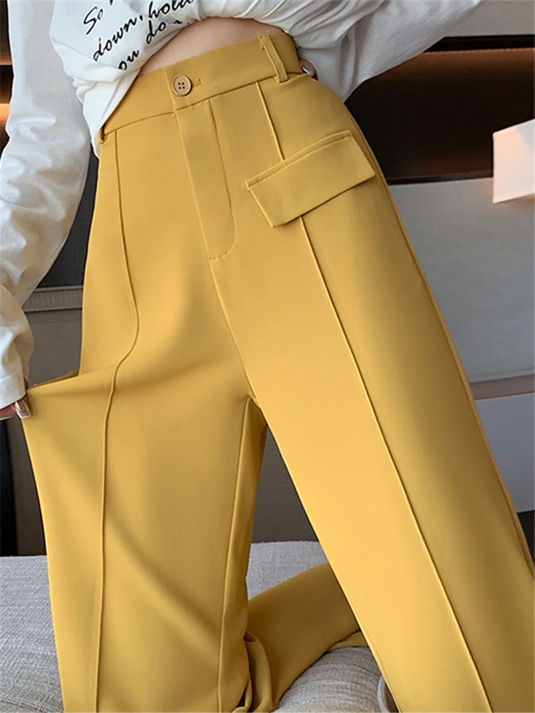 High 2025 Waist Suit Wide Leg Women's Full Pants Spring new Summer Buttons Female Elegant Minimalism Straight Loose Trousers 2023 New
