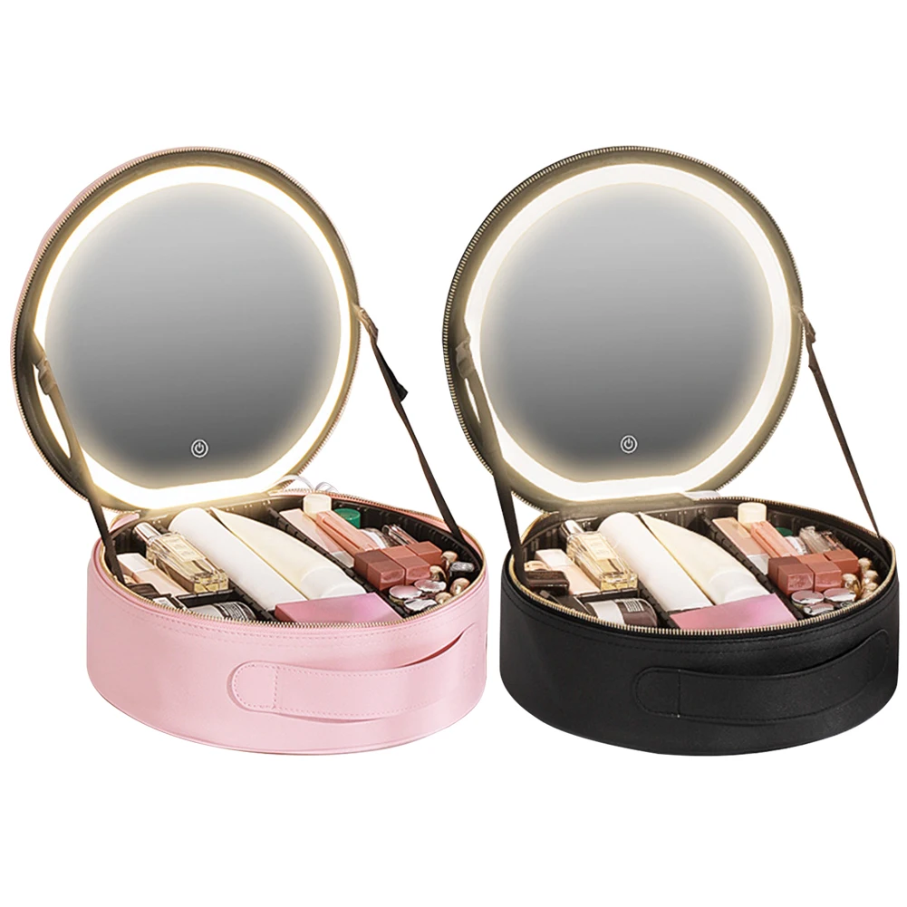 Makeup Organizer Bag Lighted Cosmetic Case with Mirror LED Portable Cosmetic Bag Large-capacity Makeup Storage Box