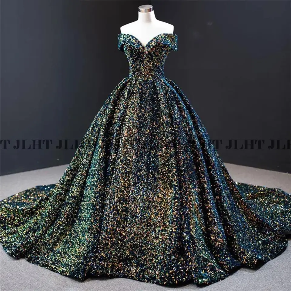 Gray Formal Party Night Evening Dresses 2022 Luxury Women Elegant Sequined Robe De Soiree Off Shoulder Vintage Long Prom Dress
