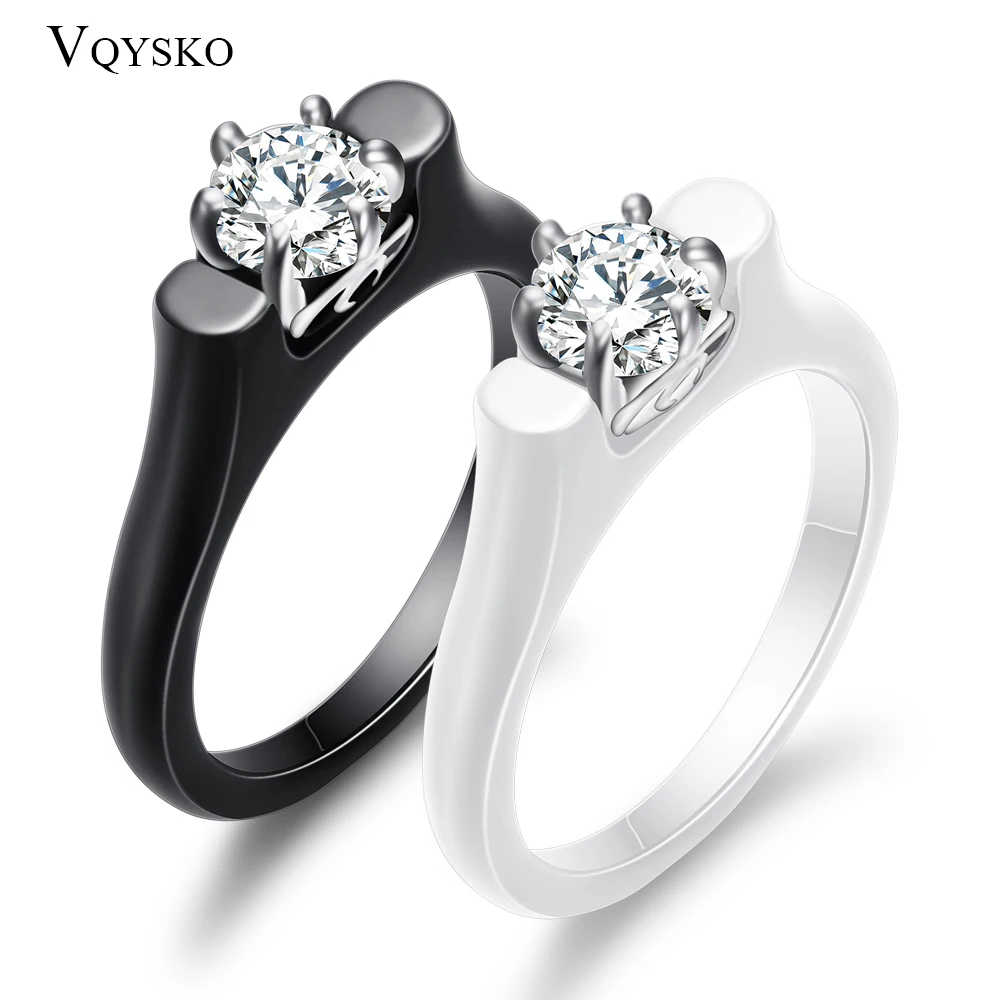 6MM Crystal Ceramic Ring Woman Cubic Zirconia Stone Black/White Color Women Jewelry Engagement Wedding Rings new 2025 Gifts For Women