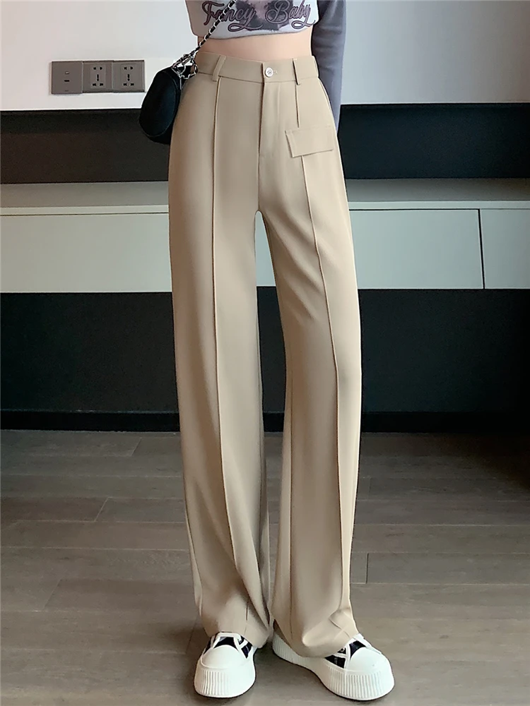 High 2025 Waist Suit Wide Leg Women's Full Pants Spring new Summer Buttons Female Elegant Minimalism Straight Loose Trousers 2023 New