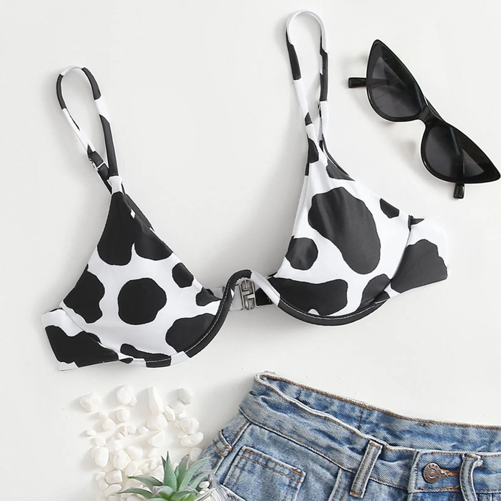 Brazilian Beachwear 2025 new Push-Up Tops Bandage Cow Bikini Top Swimwear Print Women Underwire Bikini Swim Skirt Bottoms for Women Long