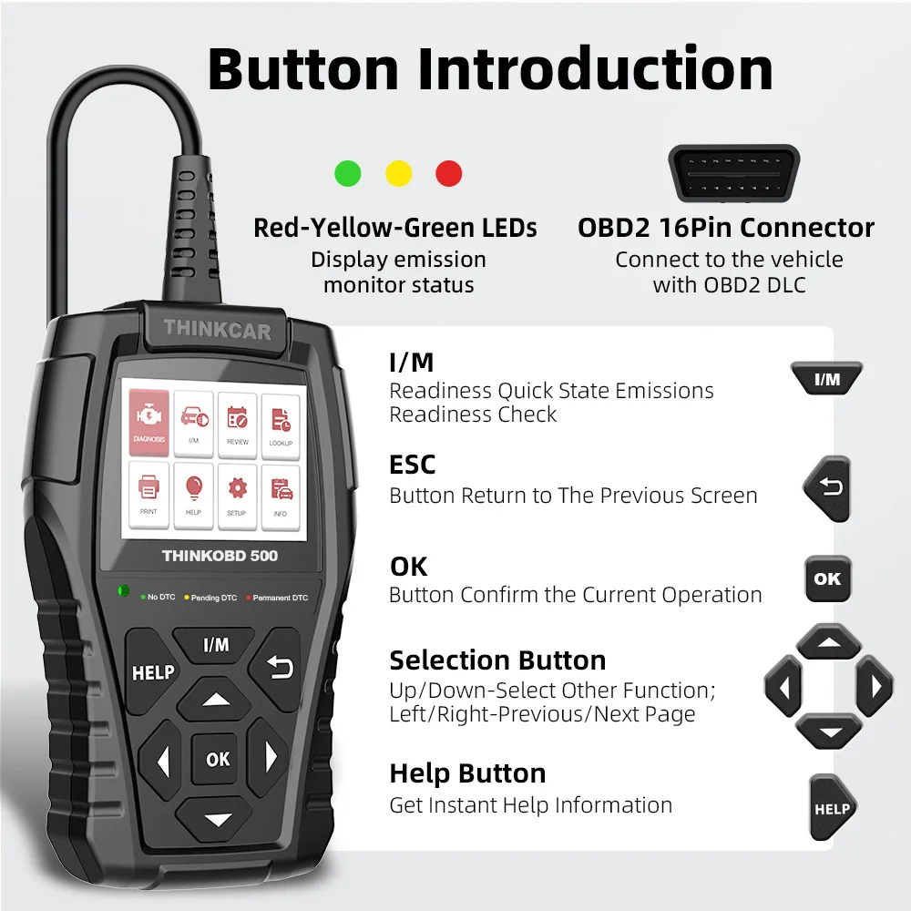THINKOBD 500 OBD2 Scanner Auto diagnostic tool scan tools Engine Light full OBDII functions code reader DTC Lookup VIN update
