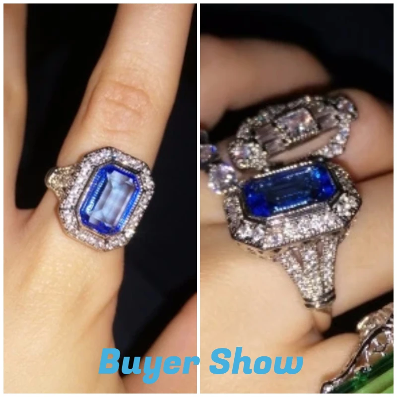 Huitan new Temperament Elegant Blue CZ Rings for Lady Wedding Bands Rings Sparkling Anniversary Gift 2025 Statement Jewelry 2023