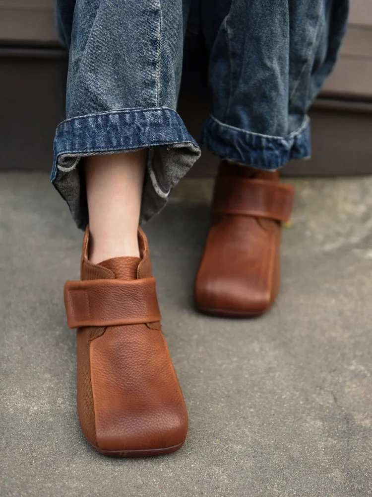 Artmu Genuine Leather Short Boots For Women Soft Soles Hook Loop 2023 New Mixed Colors Square Toe Luxury Ankle Boots For Ladies