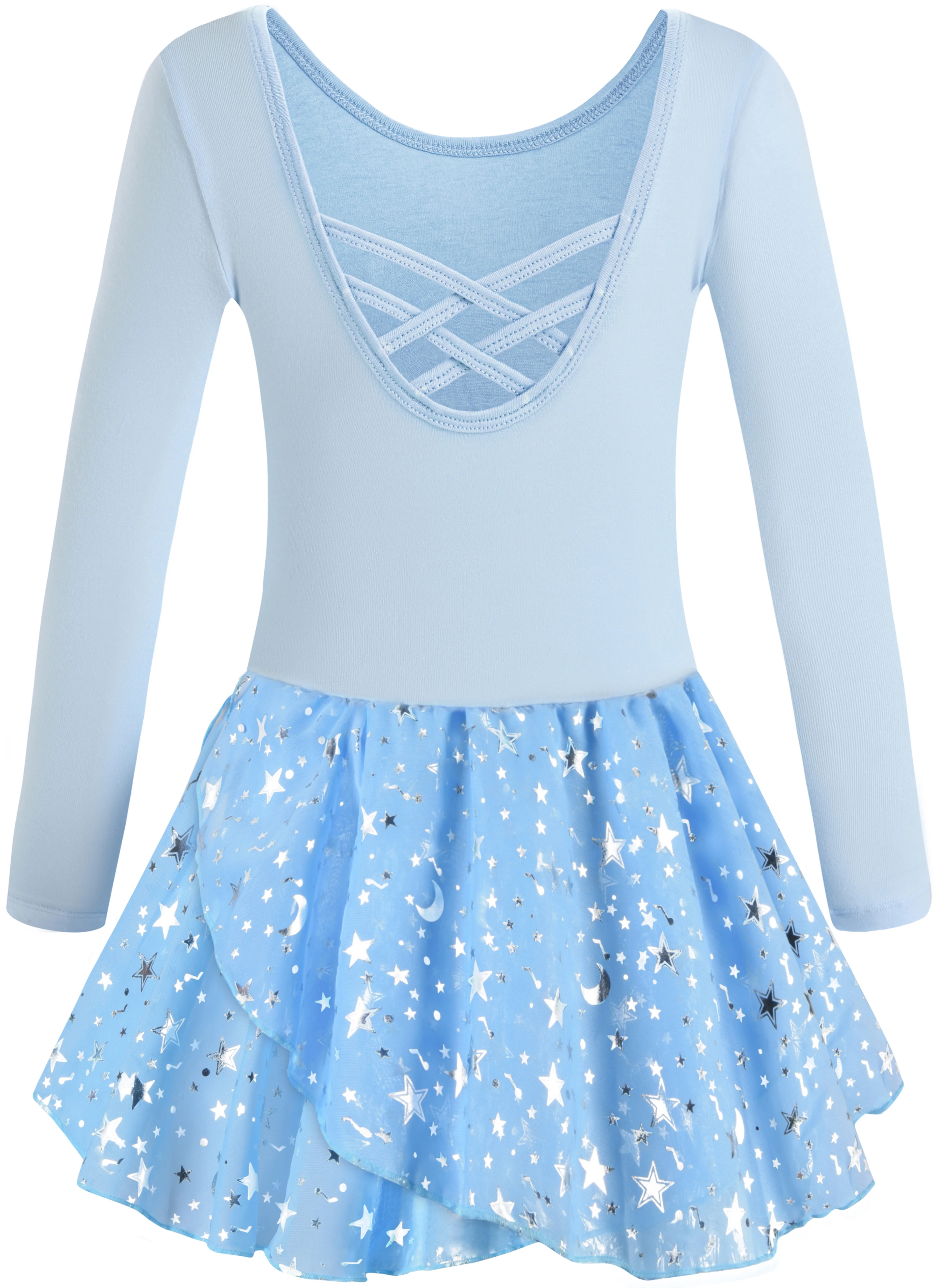 Girls Ballet Leotards for Dance Hollow Crisscross Back Short Sleeve, Shiny Skirt Leotards