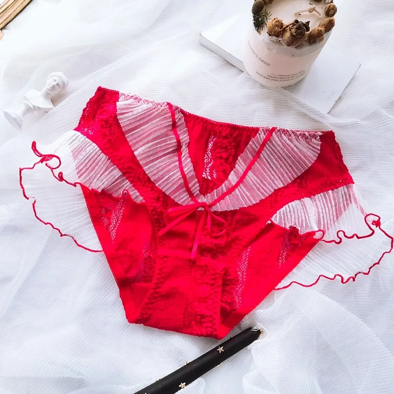Japanese Women Lovely Cute Lolita new Kawaii Mesh 2025 Lace Panties Palace Ruffles Lace Briefs Knicker big size 3L 4L 5L 6L 120KG